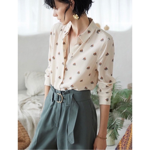 Equipment Tops - EQUIPMENT Silk Blouse Elephant India Novelty SMALL Beige